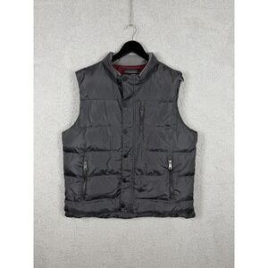 ORVIS Vest Jacket Mens L Gray Red Essex Duck Down Puffer Pockets Full Zip